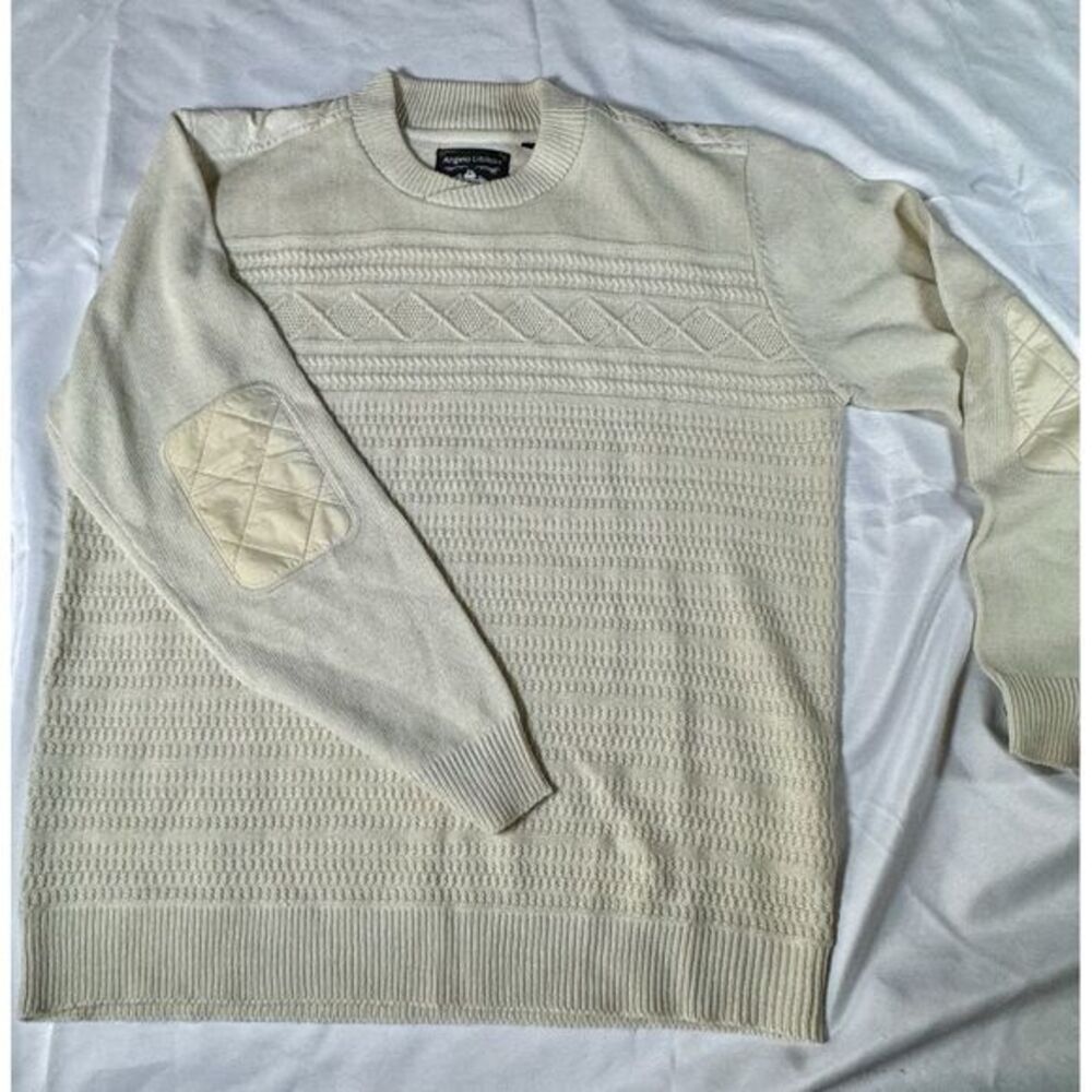 Angelo Litrico Men's 3XL Acrylic & Wool Cardigan Jumper Cable Knit Vintage Elbow